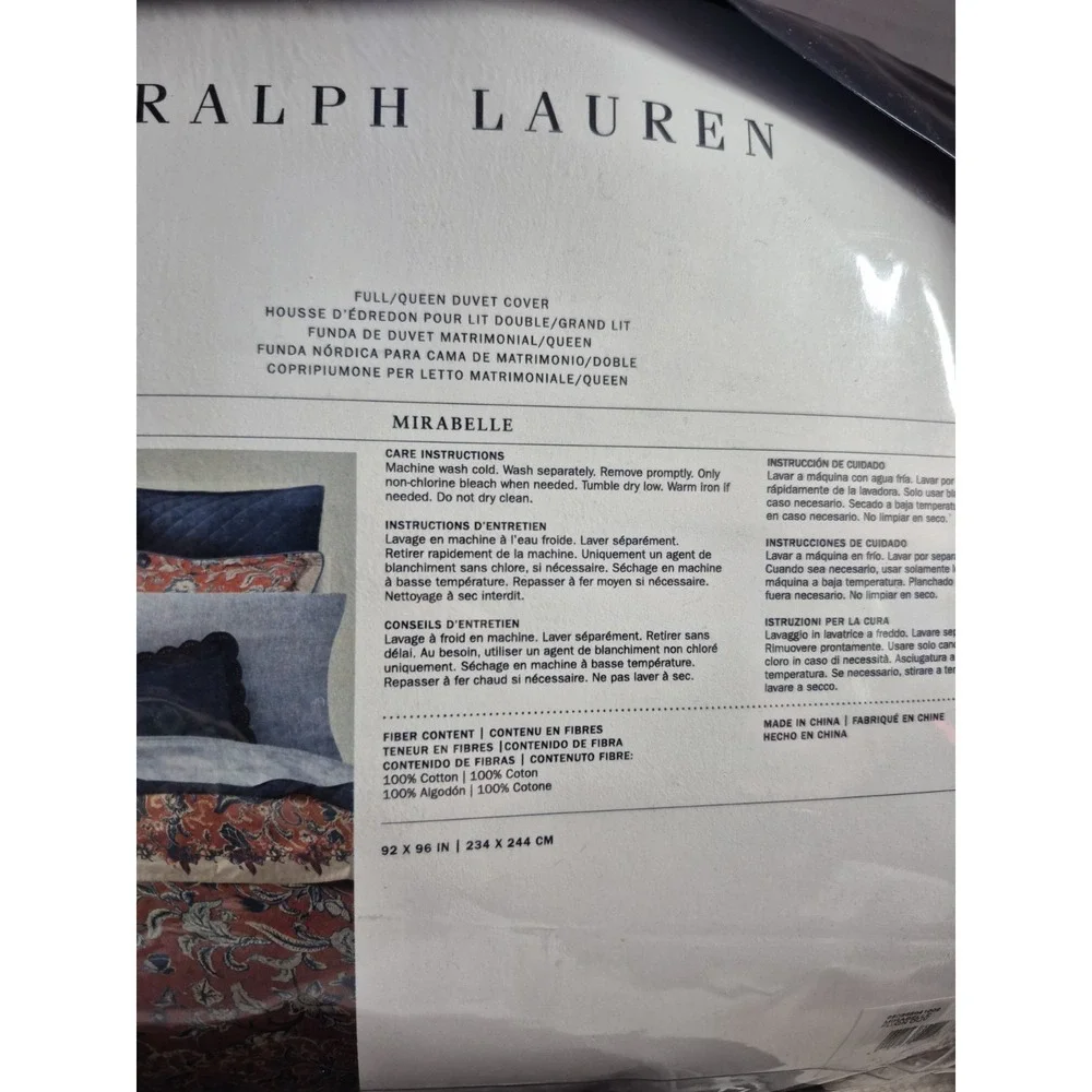 Ralph Lauren Duvet Cover Full/Queen Orange Mirabelle Floral Cotton Retired $375